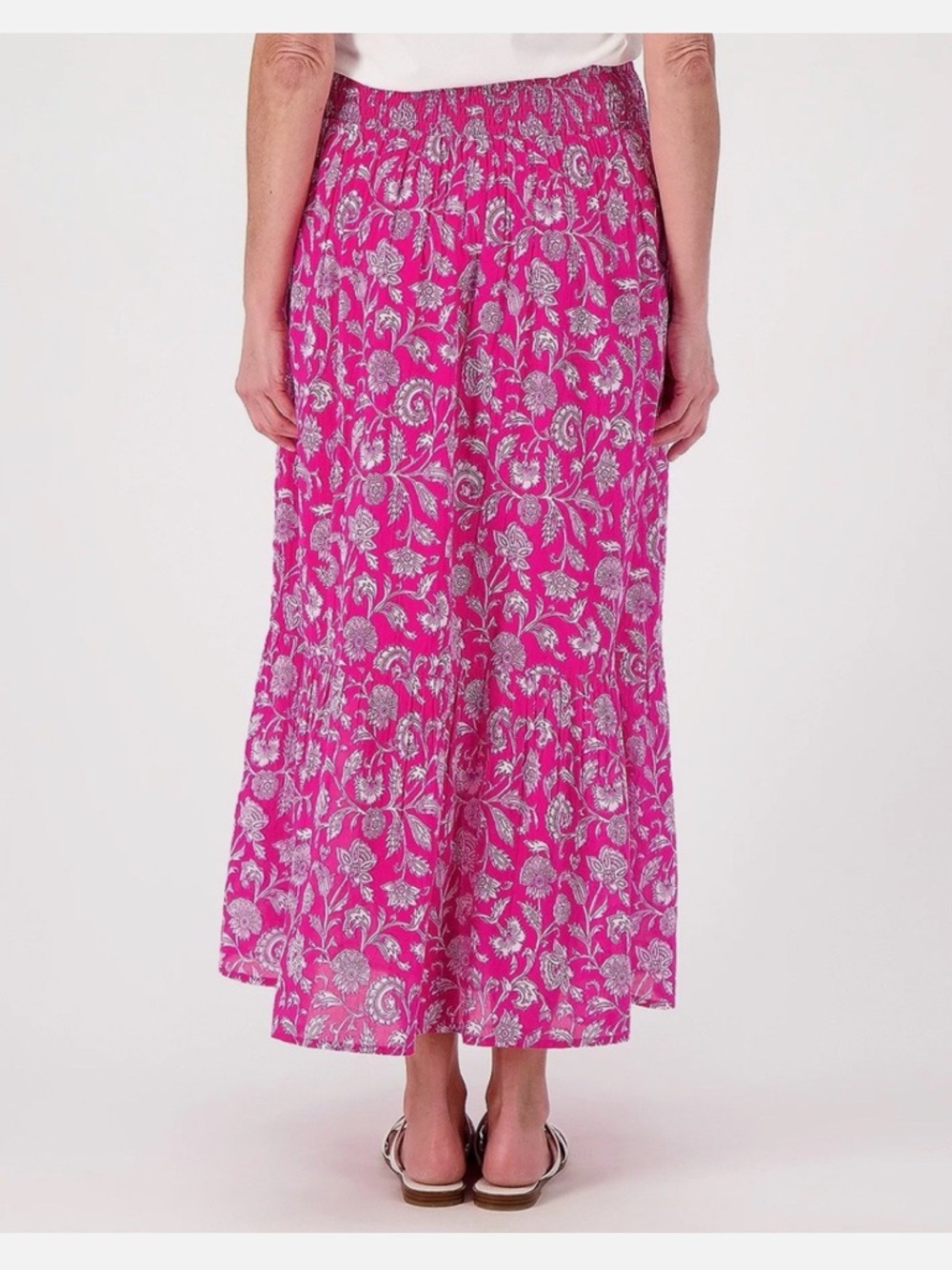 Destination 365 Fuchsia Floral Print Pull On Maxi Skirt 100% Cotton Size M NWOT - Picture 2 of 12